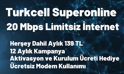 Turkcell Superonline 20 Mbps Limitsiz Yalın İnternet 139 TL